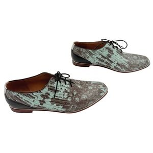John Fluevog Modvog‎ Women’s 10.5 Reptile Oxford Shoes Turquoise Brown Leather